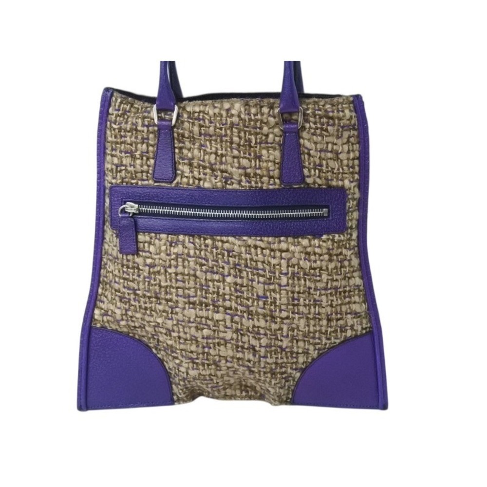 Prada leather triangle tweed Beige purple logo handbag Tan - Picture 3 of 8